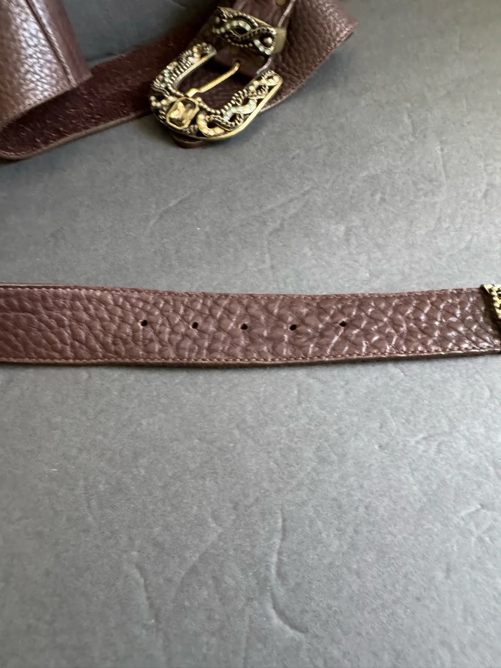 Leatherock Brown Leather Belt Rhinestone Ornate Turquoise Buckle Cowgirl‎ Large
